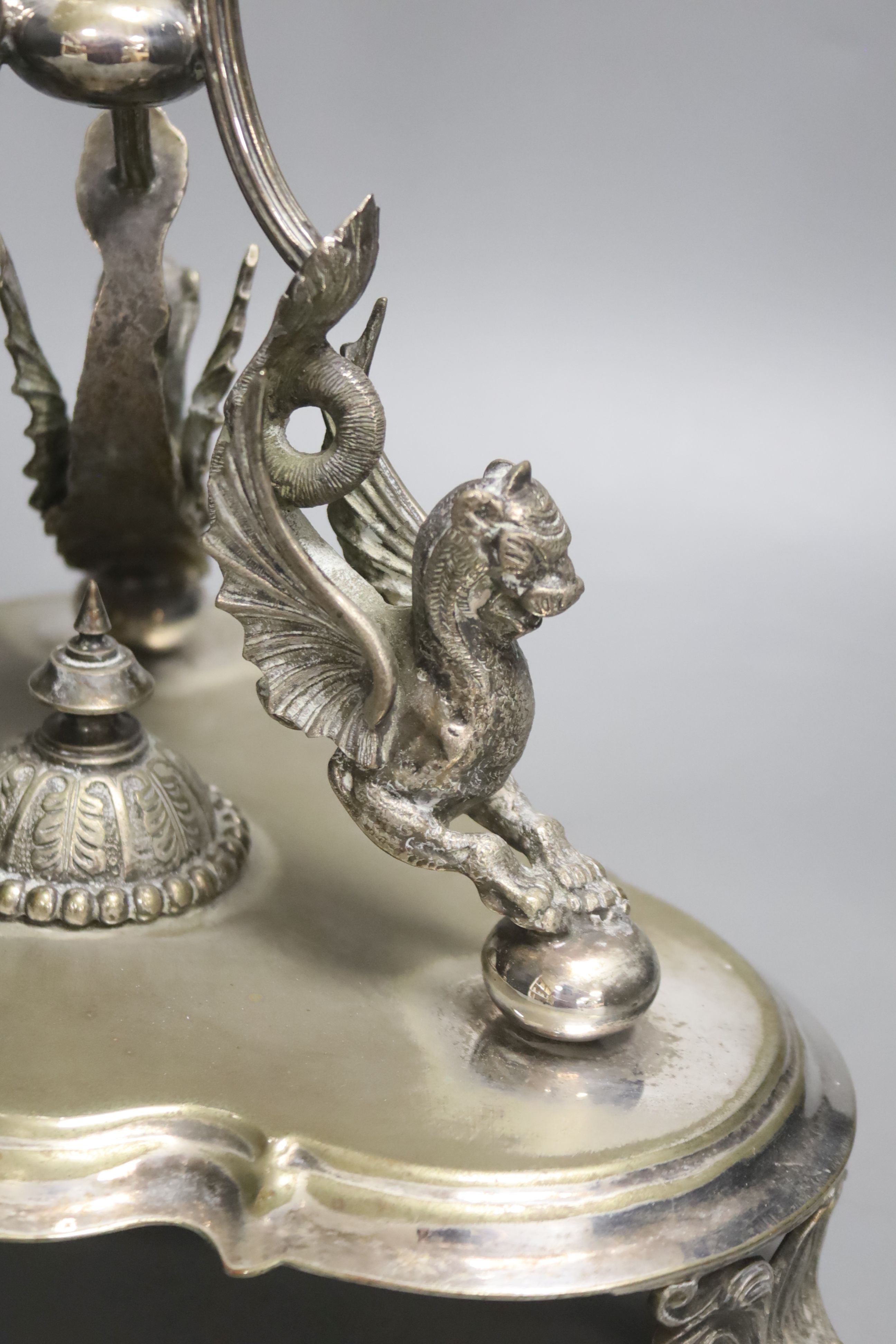 A Walker and Hall silver plated epergne stand, 42cm high